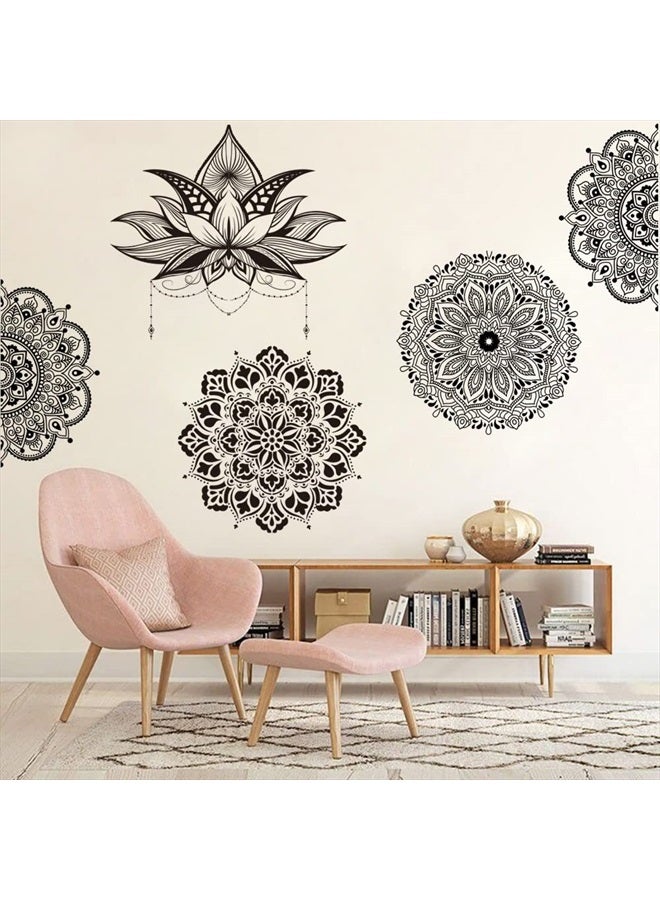 Runtoo Mandala Flower Wall Art Sticker Black Boho Lotus Floral Wall Decal for Living Room Bedroom Yoga Headboard India Decor  - Image 1