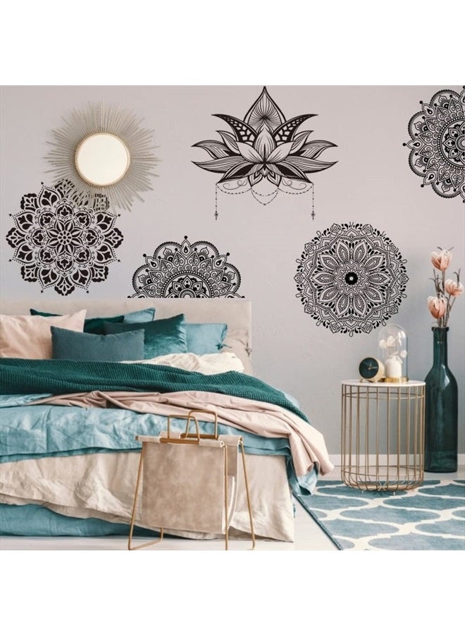 Runtoo Mandala Flower Wall Art Sticker Black Boho Lotus Floral Wall Decal for Living Room Bedroom Yoga Headboard India Decor  - Image 2