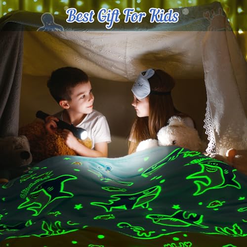 Levens Shark Gifts for Boys Girls - Glow in The Dark Sharks Blanket Christmas Stocking Stuffers for Grandkids Teen Boys Kids 2-14 Years Old Children Toddler Birthday Presents Soft Throw 50"x60" - Image 2