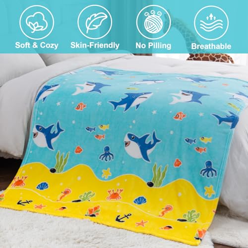 Levens Shark Gifts for Boys Girls - Glow in The Dark Sharks Blanket Christmas Stocking Stuffers for Grandkids Teen Boys Kids 2-14 Years Old Children Toddler Birthday Presents Soft Throw 50"x60" - Image 3