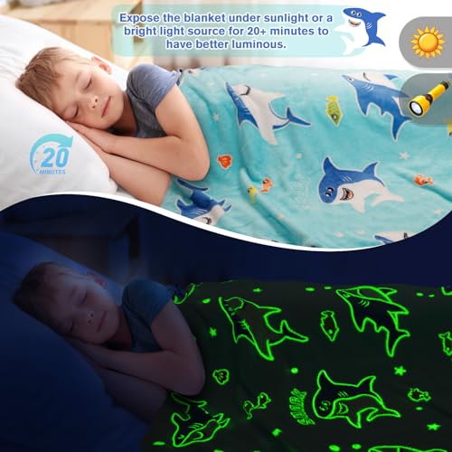 Levens Shark Gifts for Boys Girls - Glow in The Dark Sharks Blanket Christmas Stocking Stuffers for Grandkids Teen Boys Kids 2-14 Years Old Children Toddler Birthday Presents Soft Throw 50"x60" - Image 4
