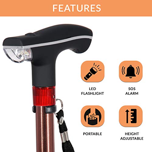 MCP Smart Folding Height Adjustable Walking Stick for Old People with LED Torch Light and SOS Alarm- 4 - Leg - Image 3