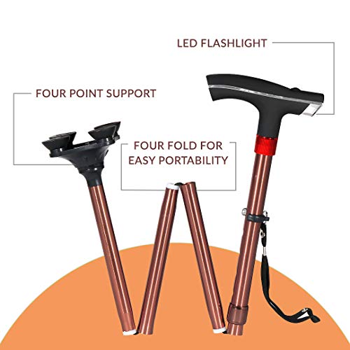 MCP Smart Folding Height Adjustable Walking Stick for Old People with LED Torch Light and SOS Alarm- 4 - Leg - Image 2