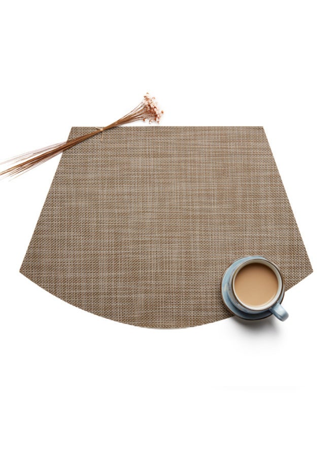 إسكدنيا مفرش طاولة مستديرة من مادة PVC مفرش طاولة تيسلين غربي من الخيزران بنمط منسوج بساط عازل للحرارة في الفنادق، مفرش طاولة بالجملة-اللون: بني.-المواصفات: على شكل مروحة 45*30 سم. - Image 1