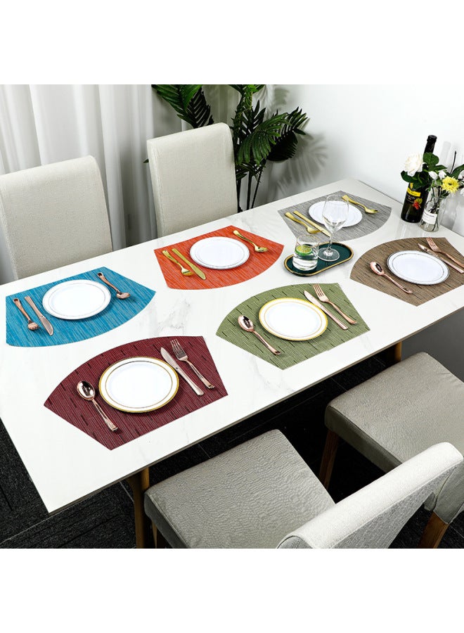 إسكدنيا مفرش طاولة مستديرة من مادة PVC مفرش طاولة تيسلين غربي من الخيزران بنمط منسوج بساط عازل للحرارة في الفنادق، مفرش طاولة بالجملة-اللون: بني.-المواصفات: على شكل مروحة 45*30 سم. - Image 2