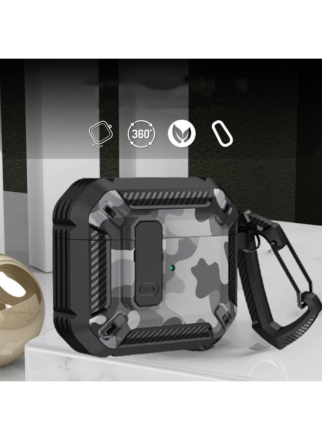 AirPods 4 Case with Lock, AirPods 4th Generation Case Cover with hook Shockproof AirPod Gen 4 Protective Cases with Keychain Compatible with Apple AirPods4 2024 (Camouflage Gris) - Image 3