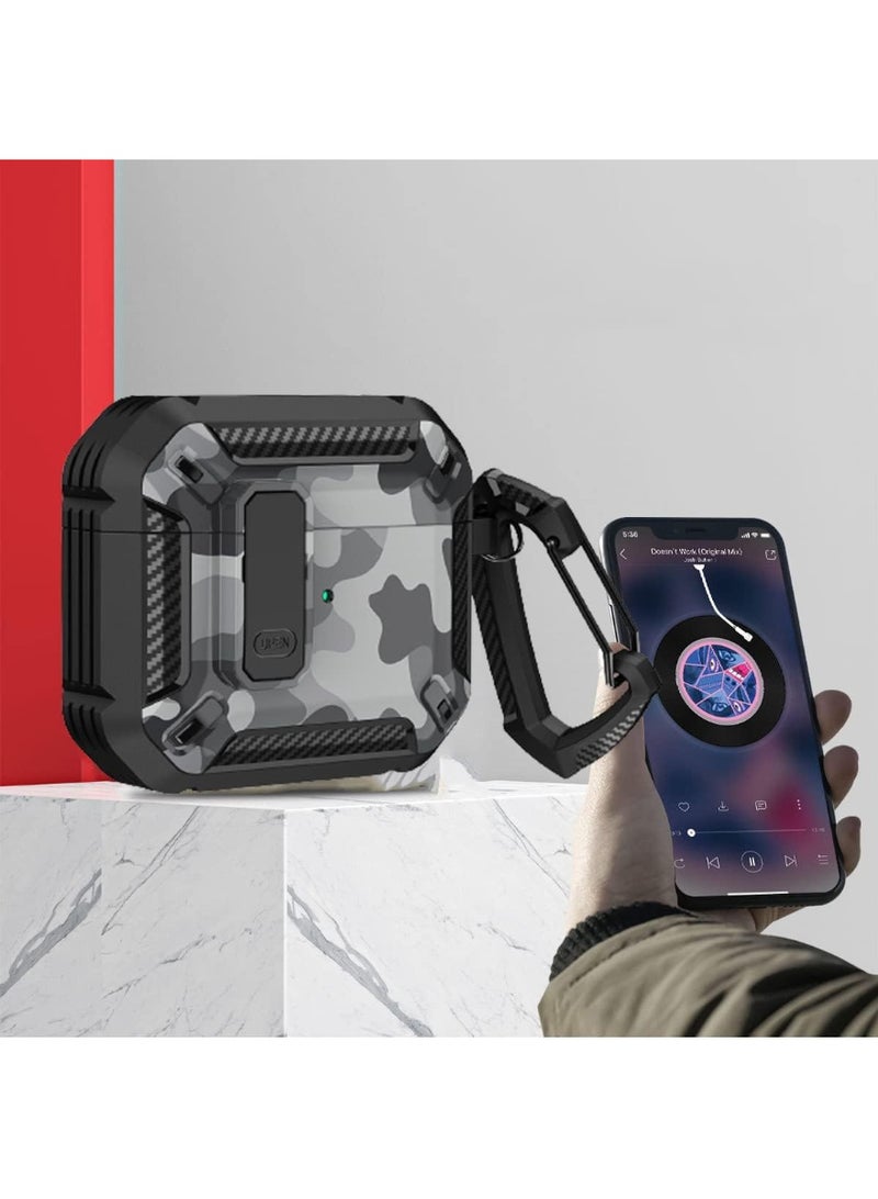 AirPods 4 Case with Lock, AirPods 4th Generation Case Cover with hook Shockproof AirPod Gen 4 Protective Cases with Keychain Compatible with Apple AirPods4 2024 (Camouflage Gris) - Image 2