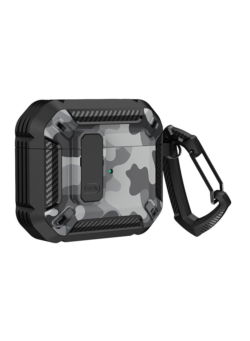 AirPods 4 Case with Lock, AirPods 4th Generation Case Cover with hook Shockproof AirPod Gen 4 Protective Cases with Keychain Compatible with Apple AirPods4 2024 (Camouflage Gris) - Image 1