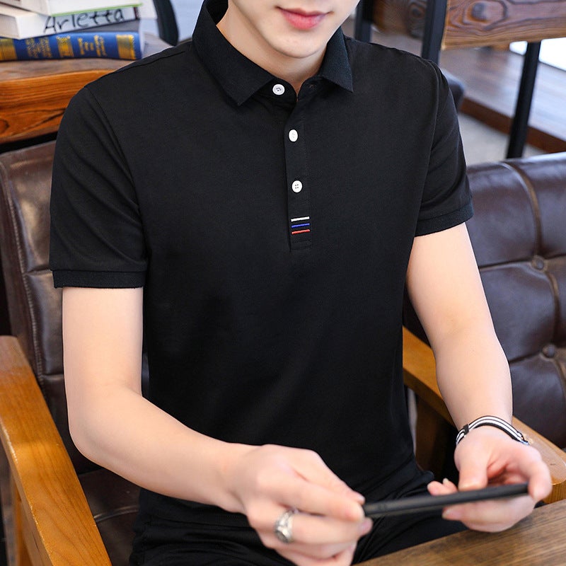 Men's Short Sleeve Cotton Striped Polo Shirt Casual Business Top Breathable - Image 2