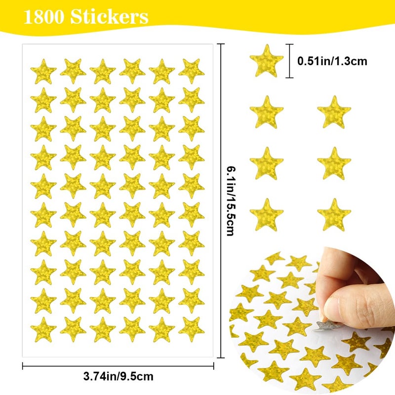 BOEIAC 1800 PCS Gold Star Stickers, 30 Sheets Holographic Gold Star Sticker for Kids Reward, Foil Stars Stickers, Small Mini Stars Sticker for School Planner, Behavior Chart, Classroom Teacher Supplies - Image 2