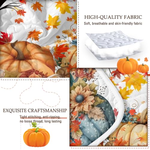 BlessLiving Fall Bedding Queen Quilt: Soft Lightweight Autumn Comforter Set - Pumpkin Bedspread Coverlet for Cozy Farmhouse Decor - Image 4