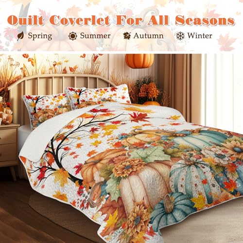 BlessLiving Fall Bedding Queen Quilt: Soft Lightweight Autumn Comforter Set - Pumpkin Bedspread Coverlet for Cozy Farmhouse Decor - Image 2