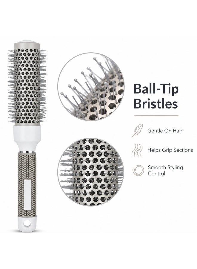 25mm Round Blow-Dry Hair Brush with Vented Barrel, Rounded-Tip Bristles and Textured Handle, White and Silver-Tone, 1 Piece - Image 4