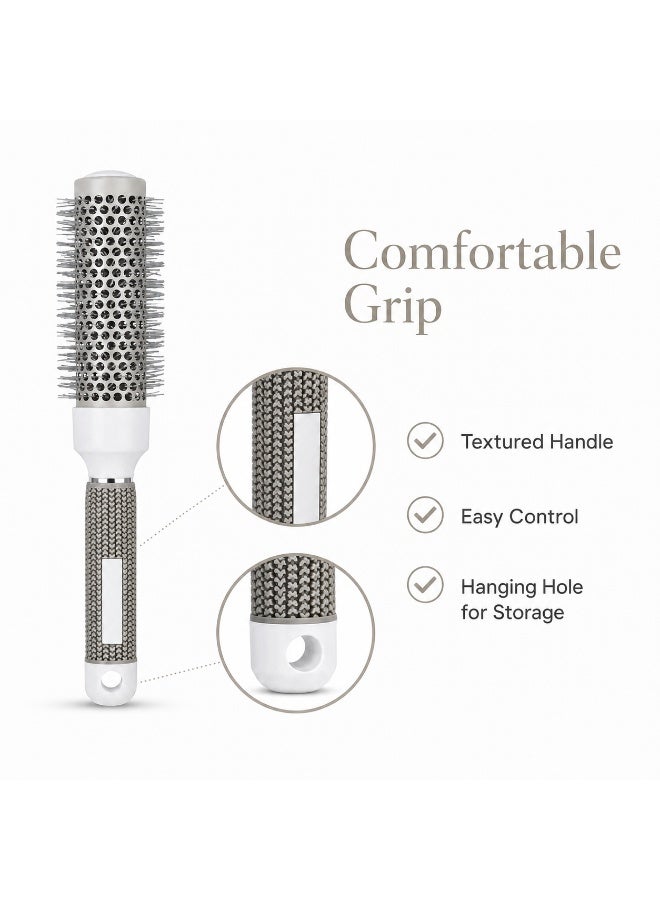 25mm Round Blow-Dry Hair Brush with Vented Barrel, Rounded-Tip Bristles and Textured Handle, White and Silver-Tone, 1 Piece - Image 5