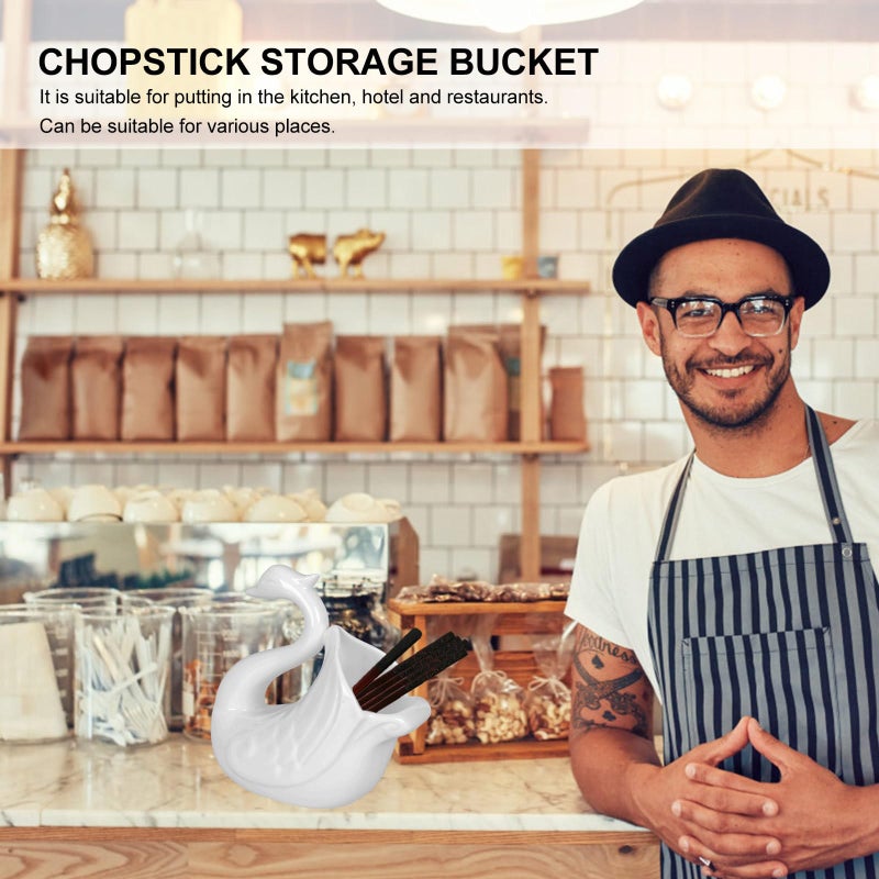 White Ceramic Swan Chopstick Holder Kitchen Utensil Crock Countertop Organizer - Image 5