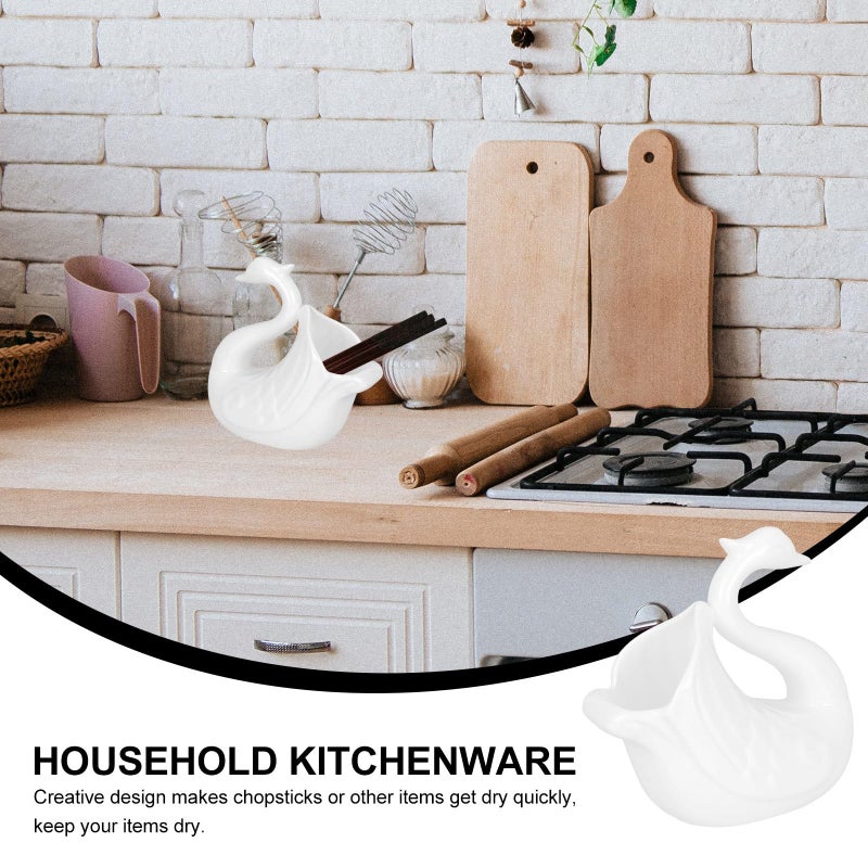 White Ceramic Swan Chopstick Holder Kitchen Utensil Crock Countertop Organizer - Image 4