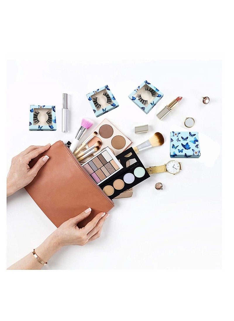 SYOSI - 100 Pieces False Eyelashes Box Empty Lash Packaging Storage Containers 50 Soft Paper Lash Boxes with 50 Lash Tray Butterfly Prints Lash Case Holder (Blue2) - Image 1