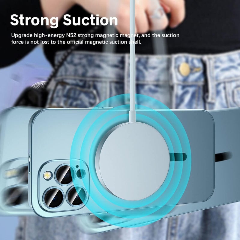 klarako Giftsme Case iPhone, Magnetic Charging Aluminium Metal Bumper Matte Case Cover for iPhone,2023 New Aluminium Metal Bumper Matte Case Cover for iPhone 12/13/14 (Blue,for iPhone 13) - Image 2