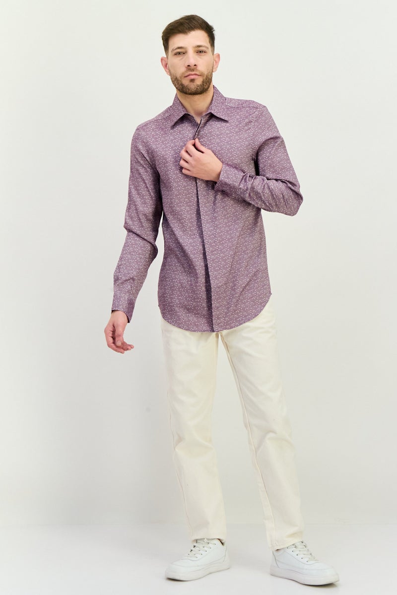 PERRY ELLIS Men Slim Fit Chambray Print  Long Sleeves Casual Shirt, Multicolor - Image 4