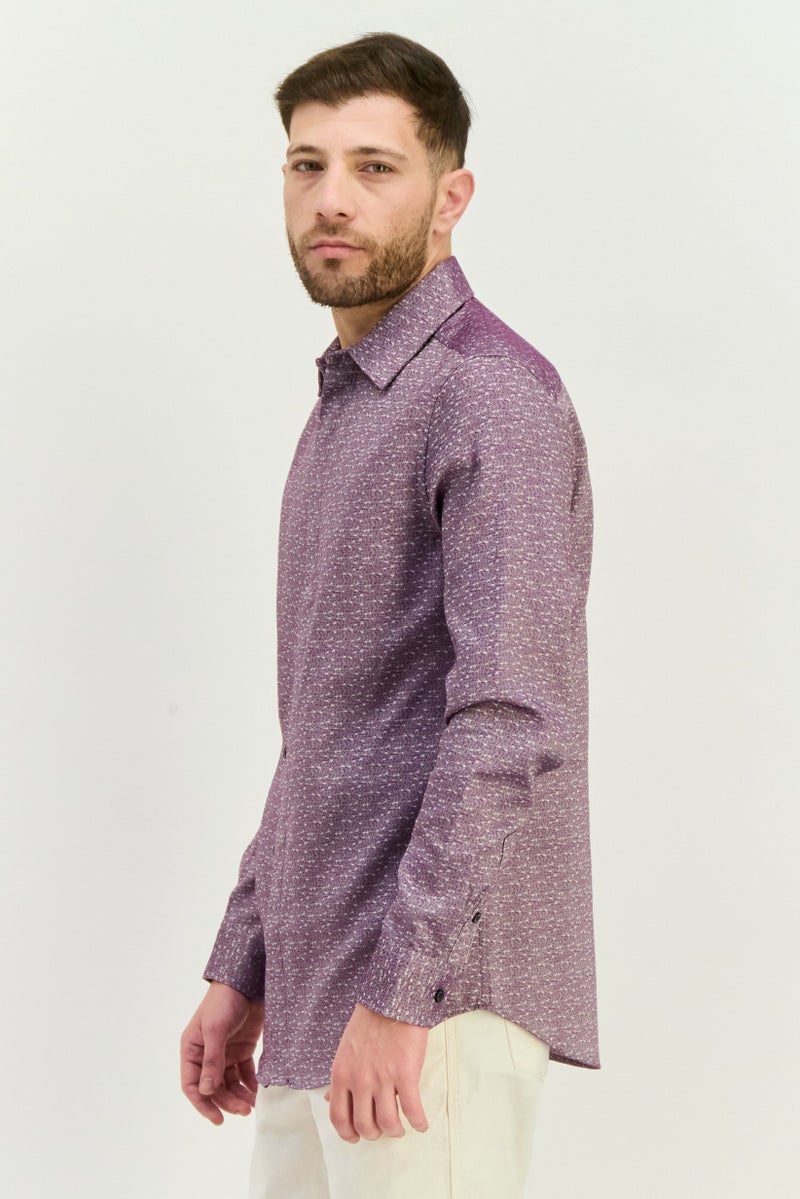 PERRY ELLIS Men Slim Fit Chambray Print  Long Sleeves Casual Shirt, Multicolor - Image 2