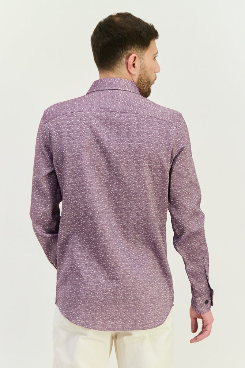 PERRY ELLIS Men Slim Fit Chambray Print  Long Sleeves Casual Shirt, Multicolor - Image 3