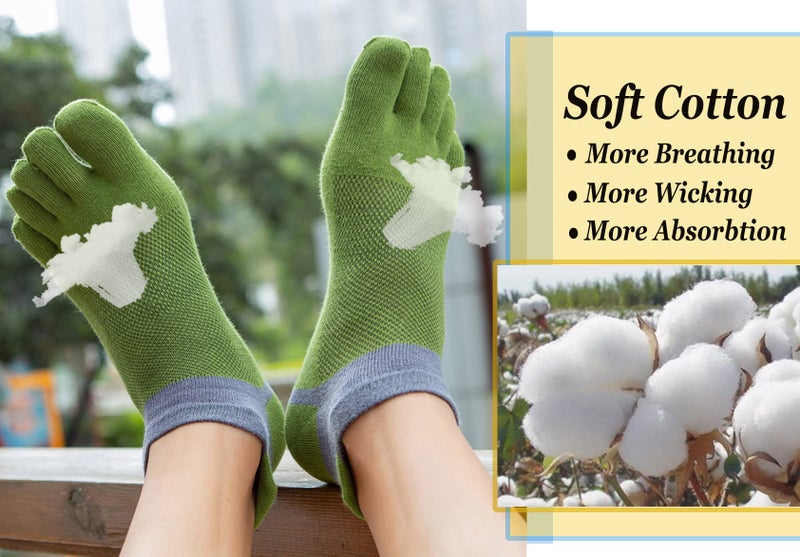 Fasot 6 Pack Men No Show Toe Socks Cotton Low Cut Athletic 5 Finger Mesh Wicking - Image 4