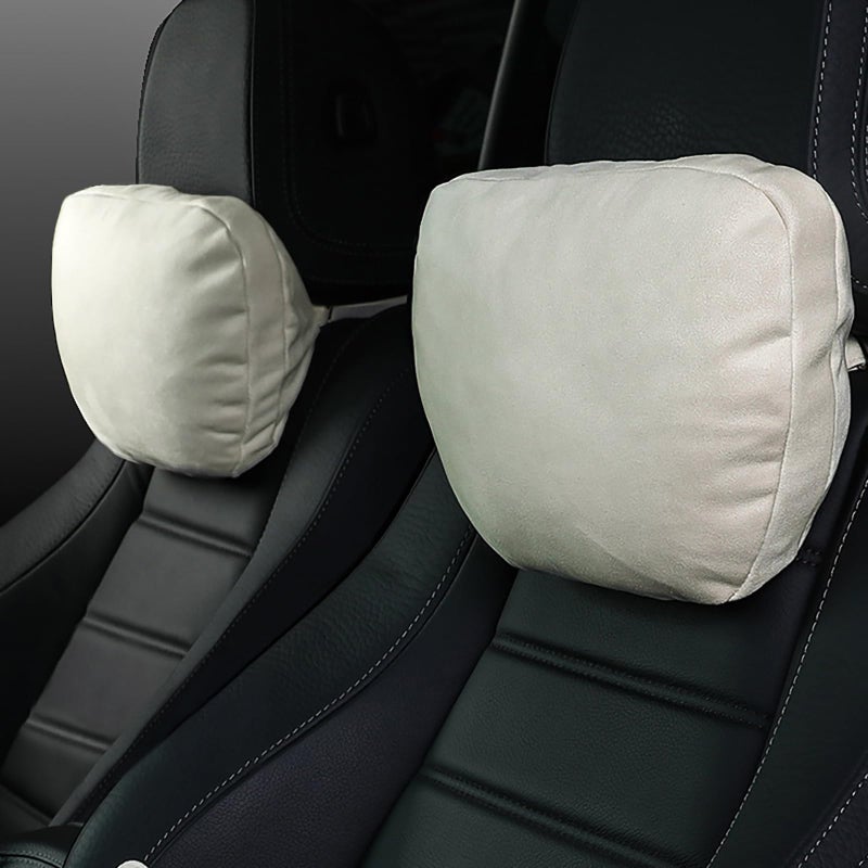 POKSRI Car Neck Pillow for headrests Superfiber Suede Support Head PillowsPlantBased Polyester118x75 refillableMultipleAdjustable Drive Vehicle Cushion SeatsOffWhite car Neck Pillow 2pcs