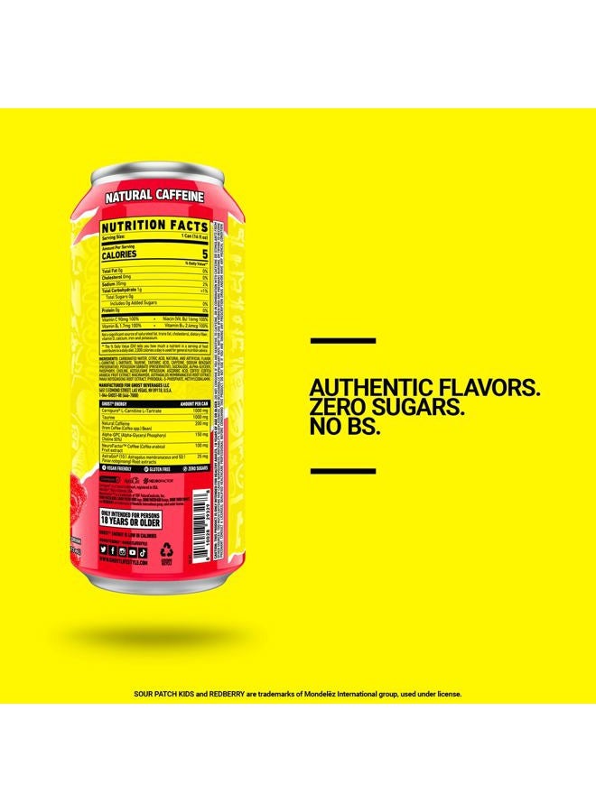 Ghost Energy Drink - 12-Pack, Sour Patch Kids Redberry, 16oz - Energy & Focus & No Artificial Colors - 200mg of Natural Caffeine, L-Carnitine & Taurine - Gluten-Free & Vegan - Image 2
