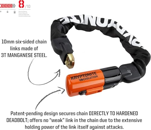 Kryptonite Evolution 1055 Mini Bike Chain Lock, 1.8 Feet Long 10mm Steel Chain Heavy Duty Anti-Theft Sold Secure Gold Bicycle Chain Lock with Keys for E-Bike, Motorcycle, Scooter, Bicycle, Fence - Image 2