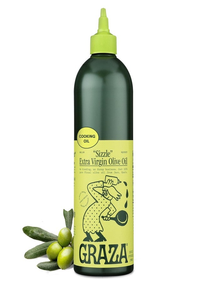 Graza Sizzle Extra Virgin Olive Oil, Cooking Oil - High Polyphenol Peak Harvest EVOO Cooking Oil in a Squeeze Bottle - Single Origin Olive Oils from Spain - 25.3 Fl Oz (750ml) - Image 1