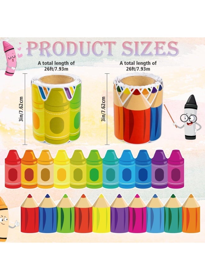 52ft Bulletin Board Border Decorations 2 Rolls Crayon Border Trim for School Classroom Chalkboard Bulletin Board Wall Window Door Decor - Image 2