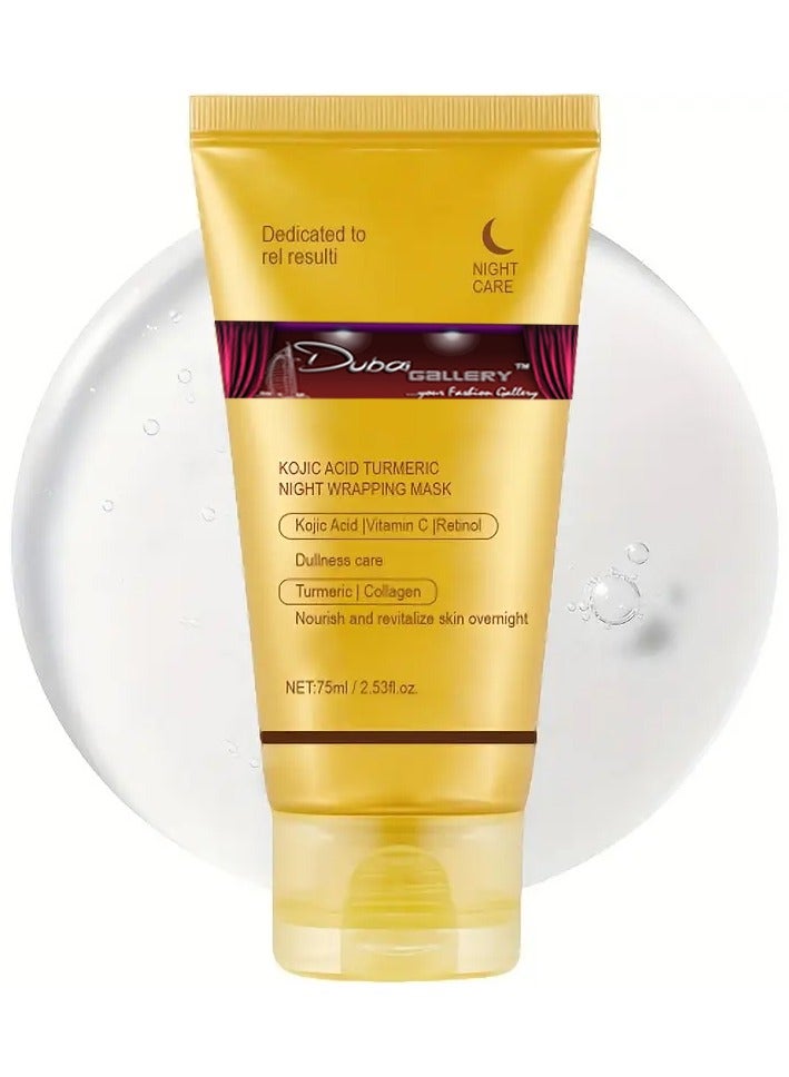DubaiGallery Turmeric Overnight Wrapping Peel Off Mask - Nourishes dull, uneven skin with hydrolyzed collagen for glowing skin and improved elasticity. Korean skincare, 2.53 fl. oz. - Image 1
