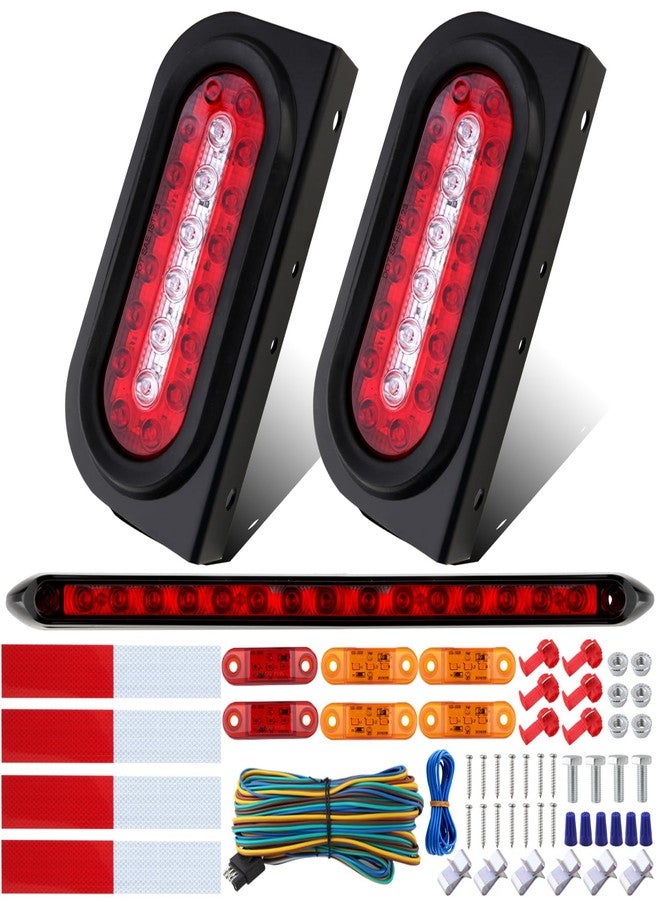 Partswcgg طقم مصابيح خلفية LED بيضاوية الشكل مقاس 6 بوصات للمقطورة من Partswcgg مع أقواس تثبيت، قطعتان من مصابيح LED بيضاوية الشكل مقاس 6 بوصات للتوقف والانعطاف والفرامل والرجوع للخلف مع شريط إضاءة LED للمقطورة مقاس 13.8 بوصة/علامات صغيرة/حزمة أسلاك بطول 25 قدمًا ذات 5 دبابيس - Image 1