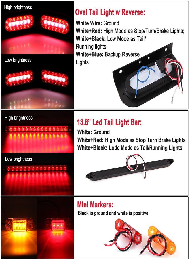 Partswcgg طقم مصابيح خلفية LED بيضاوية الشكل مقاس 6 بوصات للمقطورة من Partswcgg مع أقواس تثبيت، قطعتان من مصابيح LED بيضاوية الشكل مقاس 6 بوصات للتوقف والانعطاف والفرامل والرجوع للخلف مع شريط إضاءة LED للمقطورة مقاس 13.8 بوصة/علامات صغيرة/حزمة أسلاك بطول 25 قدمًا ذات 5 دبابيس - Image 3