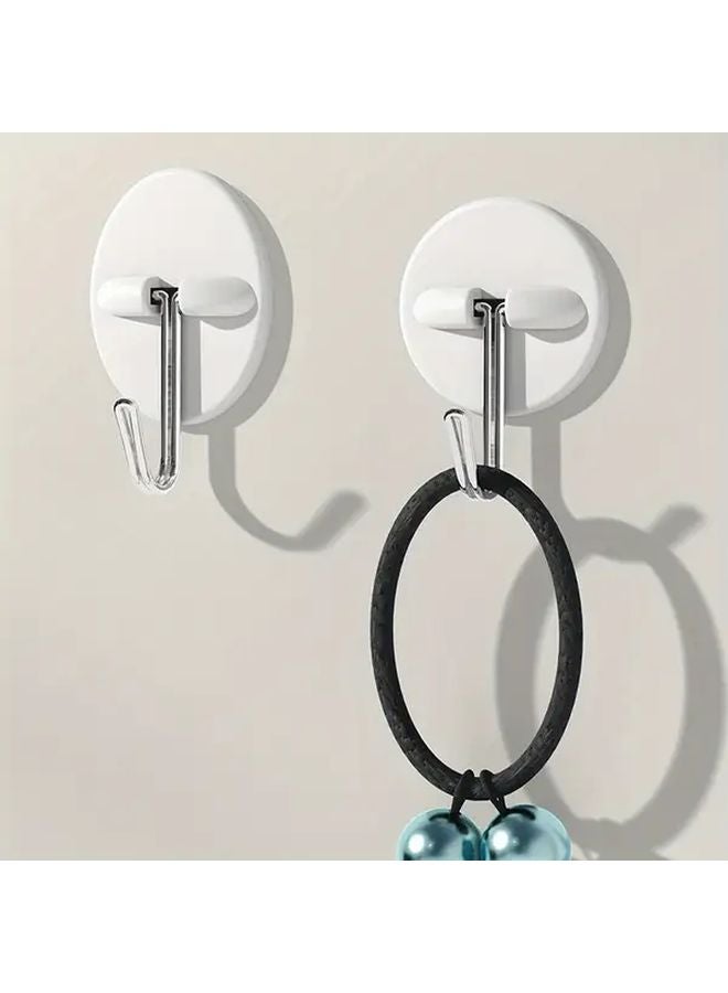 White Plastic Adhesive Wall Hooks Heavy Duty No Drill Removable Backing 5pcs - Image 2