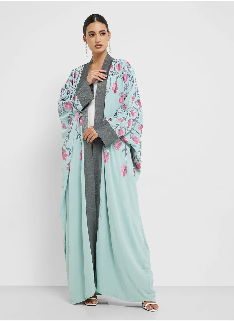 hayas closet Printed Flared Sleeve Abaya