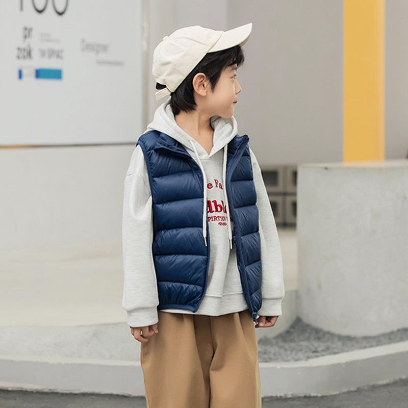 Kids Lightweight Down Vest Unisex Collar Autumn-Winter Navy 