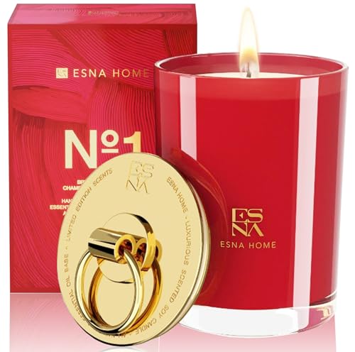 ESNA HOME Premium Scented Candle Lavender Essential Oil Aromatherapy All Natural Soy Highly Scented Candle Housewarming Gift Engagement Gift for Her Christmas Gifts for Women Home Decor 8.8oz 50 Hrs Non Toxic - Image 1