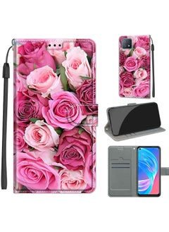 HuHa Case Cover Voltage Coloured Drawing Magnetic Clasp Horizontal Flip PU Leather Case with Holder & Card Slots For OPPO A72 5G / A73 5G / A53 5G C17 Green Leaf Pink Rose 