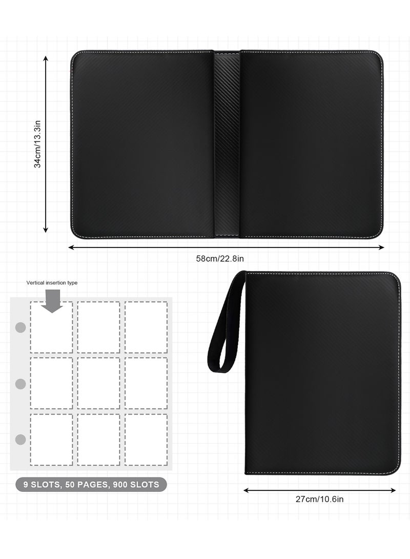 URbazaar 900 Pockets Trading Card Binder Trading Card Holder Protectors with Sleeves Double Sided Pockets Card with Zipper Trading Card Albums for Baseball Football Card Display Collection Black - Image 2