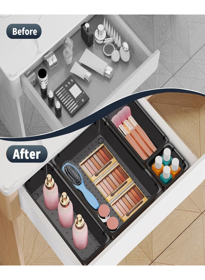 NayZaan Plastic Drawer Organizer Set 25 PCS, Black Desk Drawer Dividers and Storage Bins for Makeup Jewelry Gadgets, Home Office Kitchen Bedroom Bathroom Daily Use - Image 5