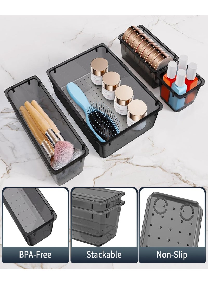 NayZaan Plastic Drawer Organizer Set 25 PCS, Black Desk Drawer Dividers and Storage Bins for Makeup Jewelry Gadgets, Home Office Kitchen Bedroom Bathroom Daily Use - Image 3
