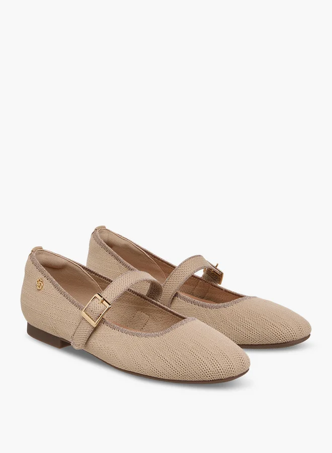 Celeste Women's Textured Ballerina Shoes with Buckle Closure