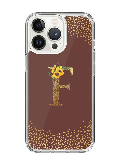 Classic Clear Case For iPhone 14 Pro, Hybrid Soft Case Thin Cover- Custom Monogram Initial Letter Mandala Floral Pattern Alphabet - F ( Brown)