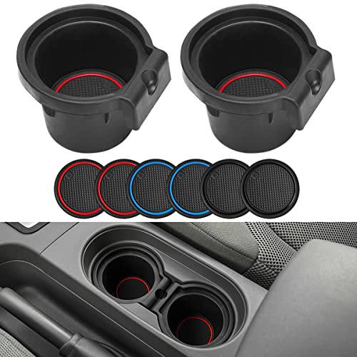 Auovo 2 Pcs Cup Holder Inserts Replacement for Frontier 20052019 Xterra 0515 Pathfinder 0512 Replace 96975EA000 96975ZS00Awith 3 Pairs of TPE Coasters in red Blue All Black