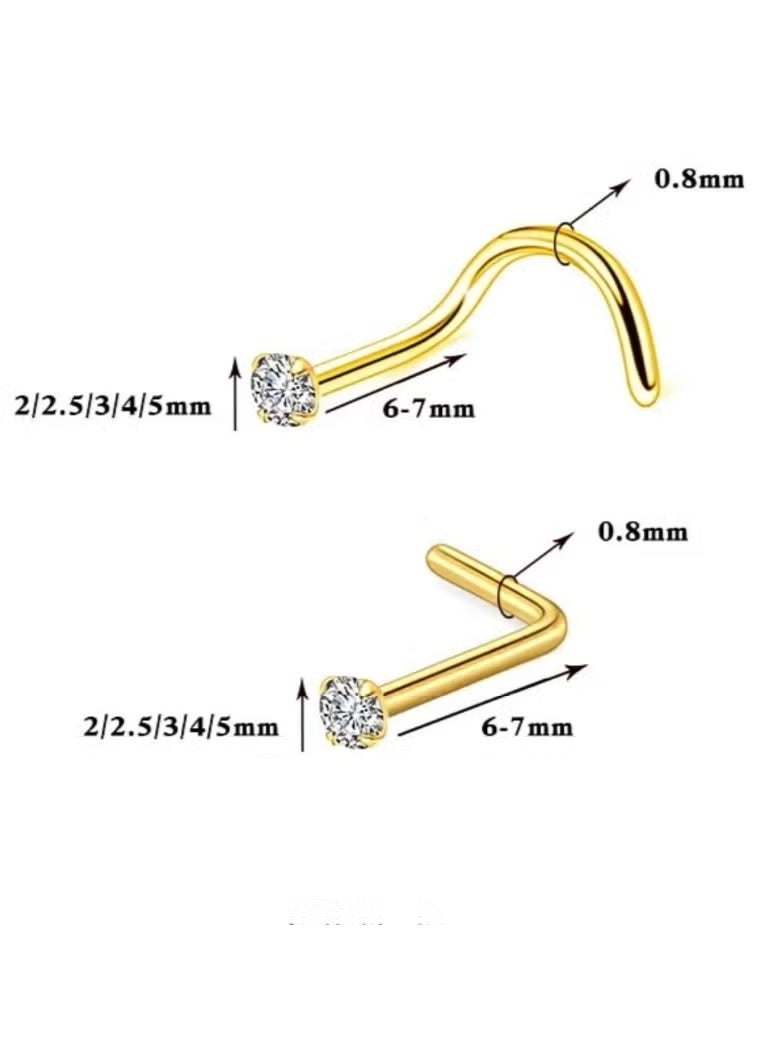 ٢٣ قطعة حلقات وأنوف ذهبية - حلقات أنف بشكل حرف L من فولاذ جراحي مقاوم للحساسية ومجوهرات ثقب بحجم ٨ ملم للنساء والرجال - Image 3