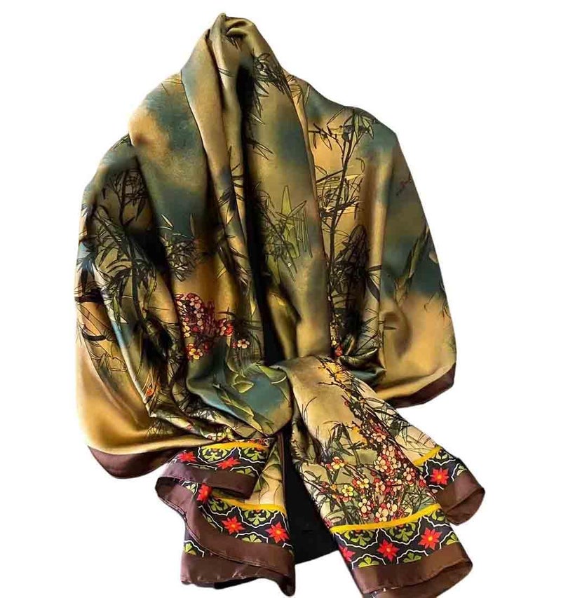 Acotavie Scarfs for Women Dressy Fashion Scarves Long Floral Pattern Scarf Lightweight Sunscreen Shawls (C018) - Image 2