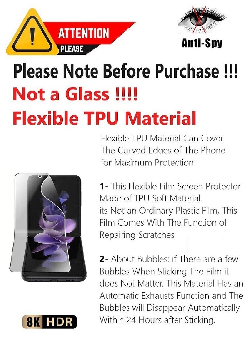 Unipha Flexible TPU Anti-Spy Privacy Screen Protector Designed For Samsung Galaxy Z Flip3 5G Self Healing Unbreakable HD Film - Image 2