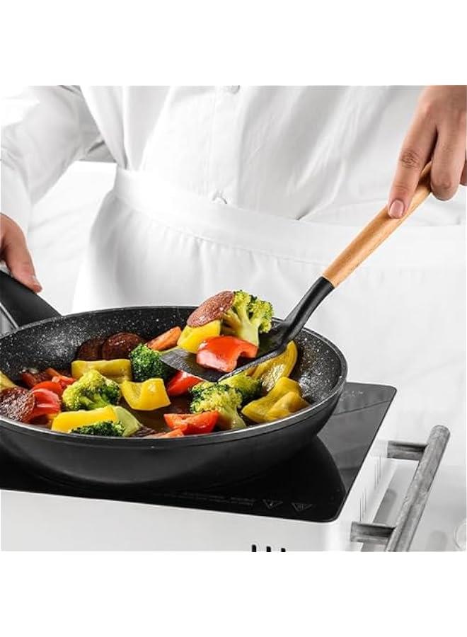 HOOKOR Cooking Utensil Set,Silicone Kitchen Set-13pcs,Wooden Handles Utensils Tool for Nonstick Cookware,Non Toxic Heat Resistant Kitchen Tools Set With Storage Bucket And Lid Rest (Black)  - Image 5