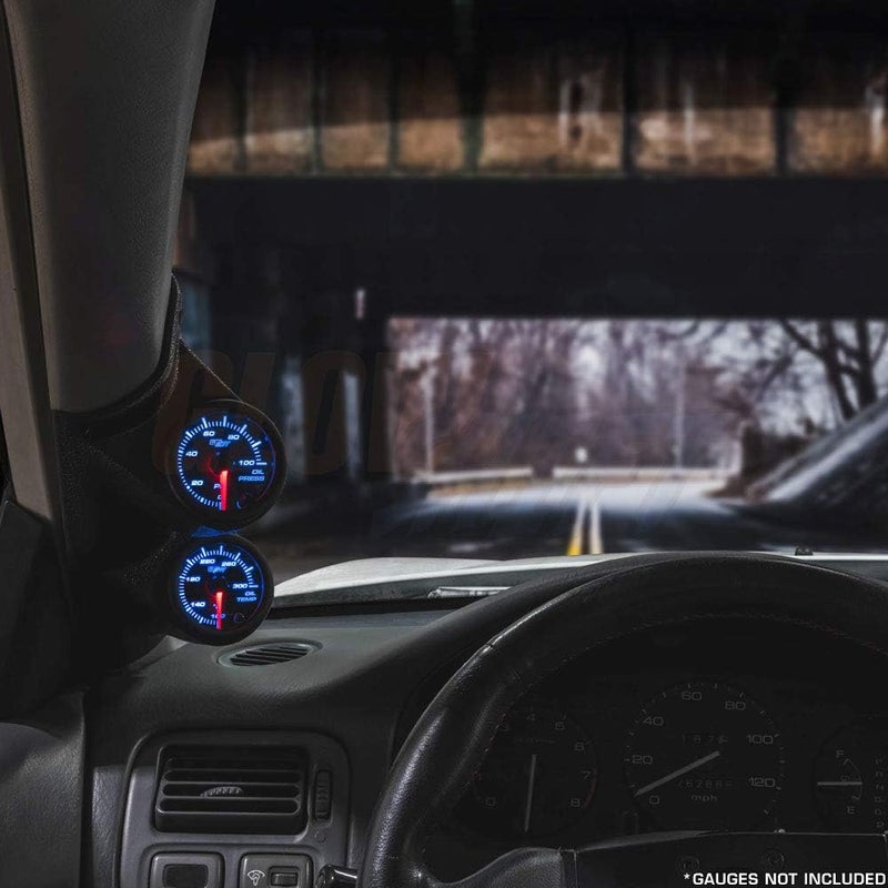 GLOWSHIFT Black Dual Pillar Gauge Pod Compatible with Volkswagen VW Jetta & Golf 1999-2005 - ABS Plastic - Mounts (2) 2-1/16" (52mm) Gauges to Vehicle's A-Pillar - Image 1